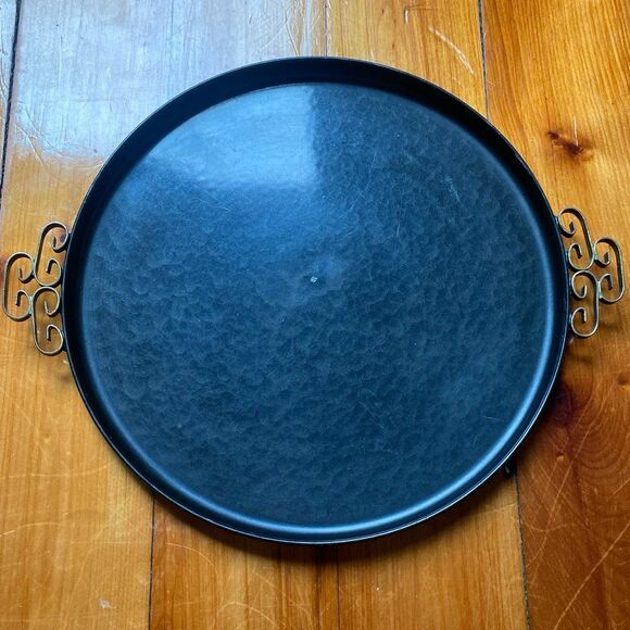 Vintage Enameled Metal Round Tray MOIRE GLAZE KYES MCM U.S.A. Pasadena CA grey - Picture 7 of 7
